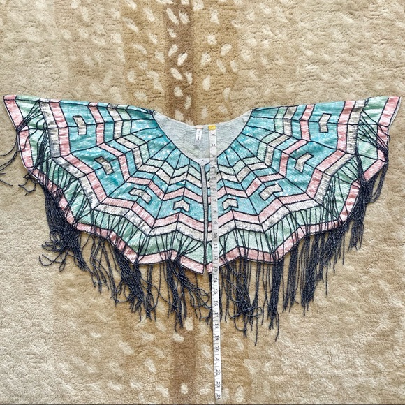 Free People Pastel Sequin, Beaded Fringe Boho/ Flapper Style Cape O/S One Size - Picture 7 of 15